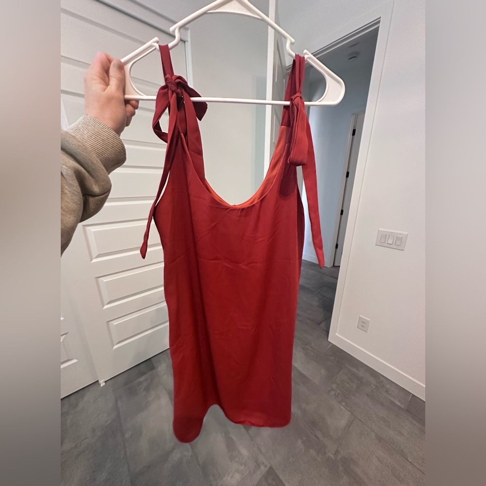 Adrienne scoop neck burnt orange mini dress